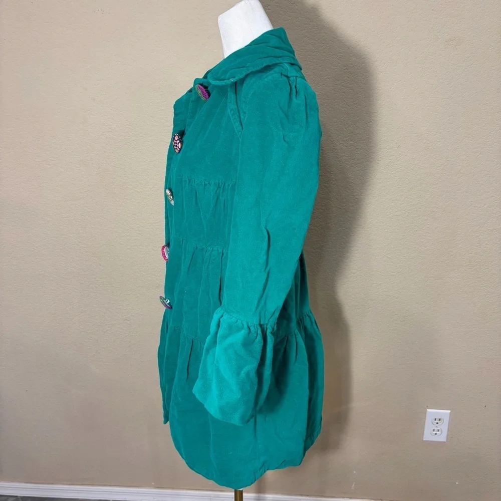 Whimsical vibrant green Judith March coat Measure Like Small Satin lined Boho - Picture 6 of 15